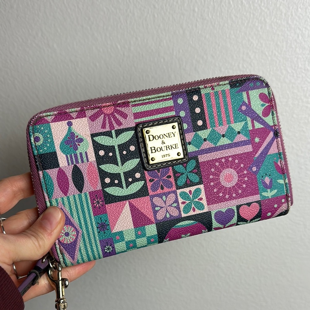 Dooney & Bourke Purple Multi Patchwork Zip-Around Wallet